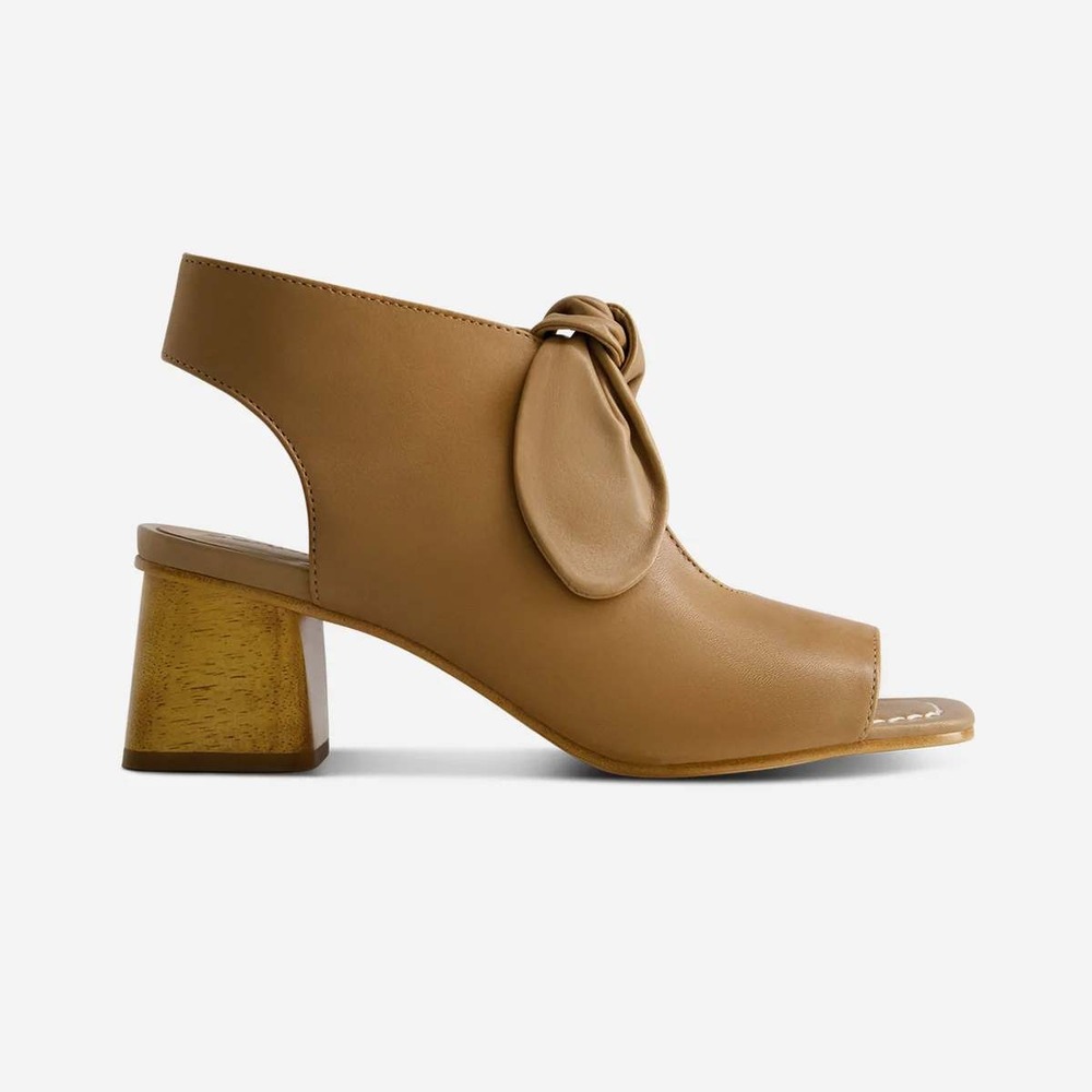 Bernardo Bow Leather Sandals Womens 10M Tan Block Heel Peep Toe Cutout Shoes
